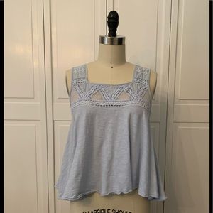 Free People Baby Blue Lace & Cotton Swing Top